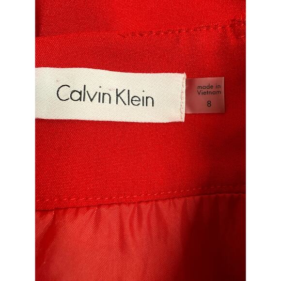 Calvin Klein A Line Midi Skirt Womens Size 8 Pockets Red Lined Event Holiday - Picture 10 of 11